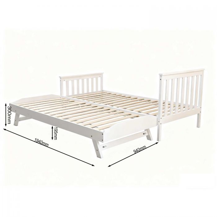 Jinsen Children's Single Pull Out Trundle Bed - White dimensions